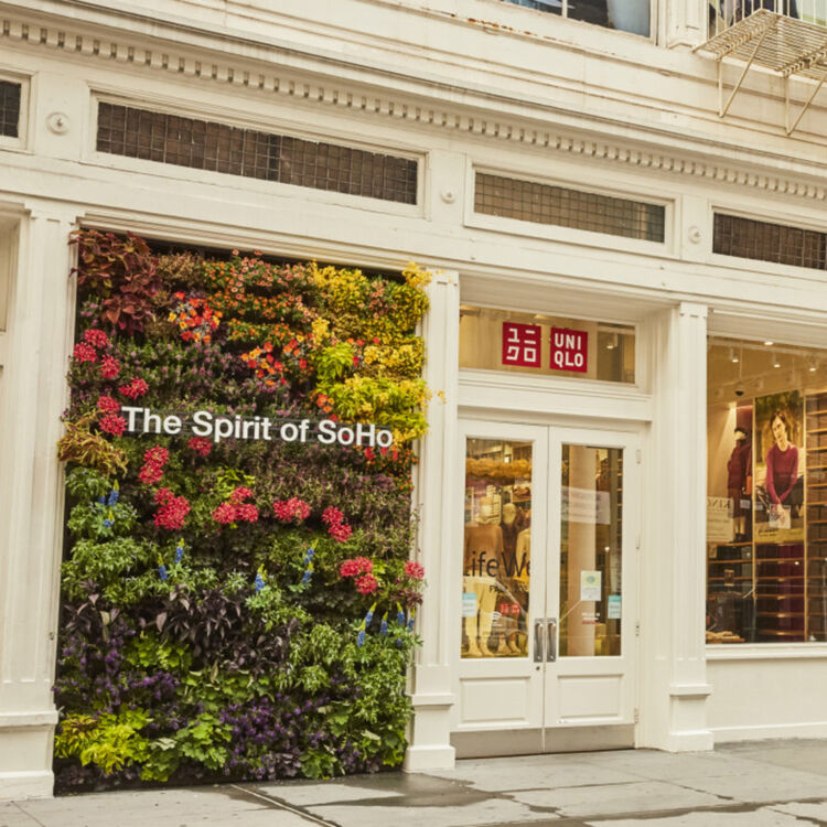Uniqlo SoHo store front in New York with a living wall